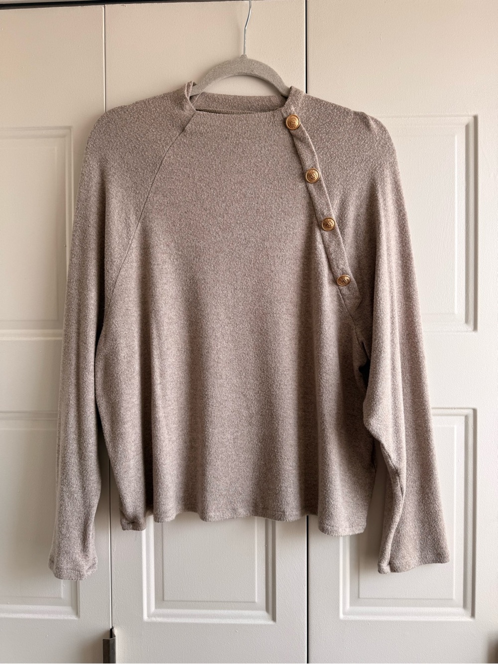 Soft Button-Accent Women’s Sweater in Taupe